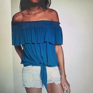 Express Tie Front Off The Shoulder Flutter Sleeve